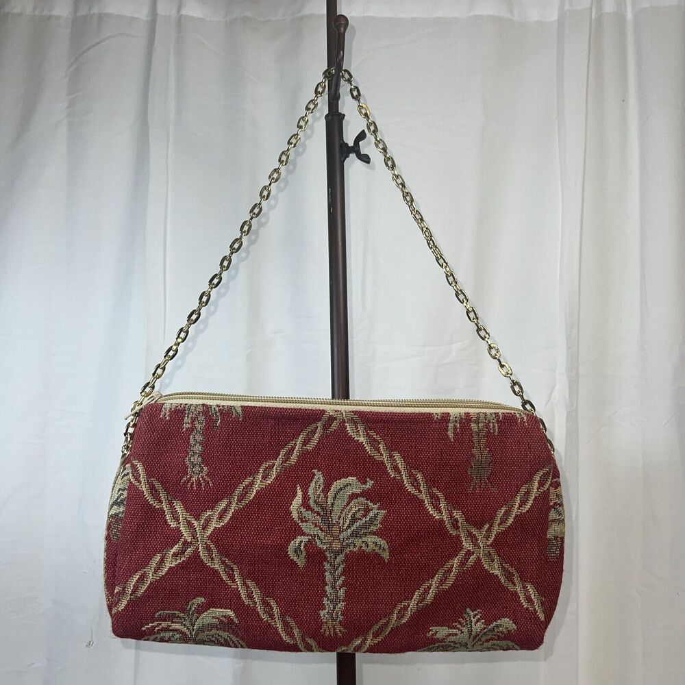 Doodle Bags Red Tapestry Palm Tree Chain Strap Shoulder Bag Clutch Tropical Boho